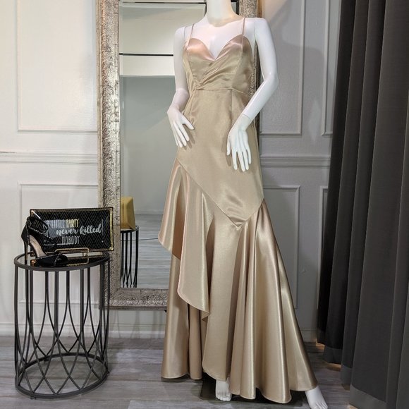 Light Gold Formal Evening Prom Dress Gown - Picture 1 of 2